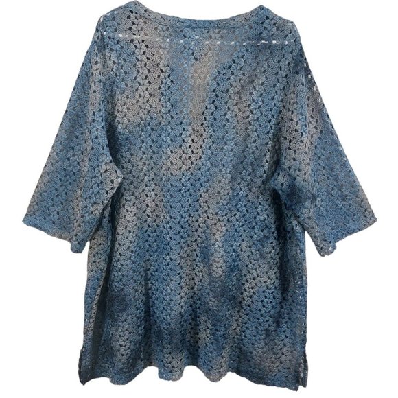 Catherines Womens Blue Crochet 3/4 Sleeve‎ Side Slit Tunic Top Size 2X 22/24W - Picture 2 of 5